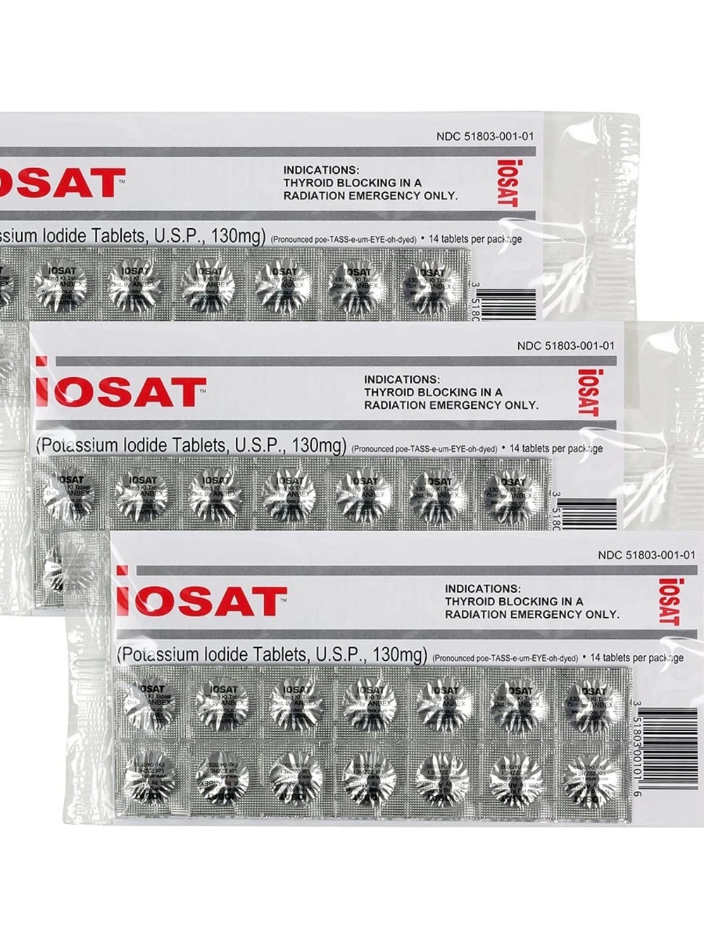 3 Pack - 14CT (42 tablets) Anti Radiation Thyroid Iosat Potassium Iodide 130mg
